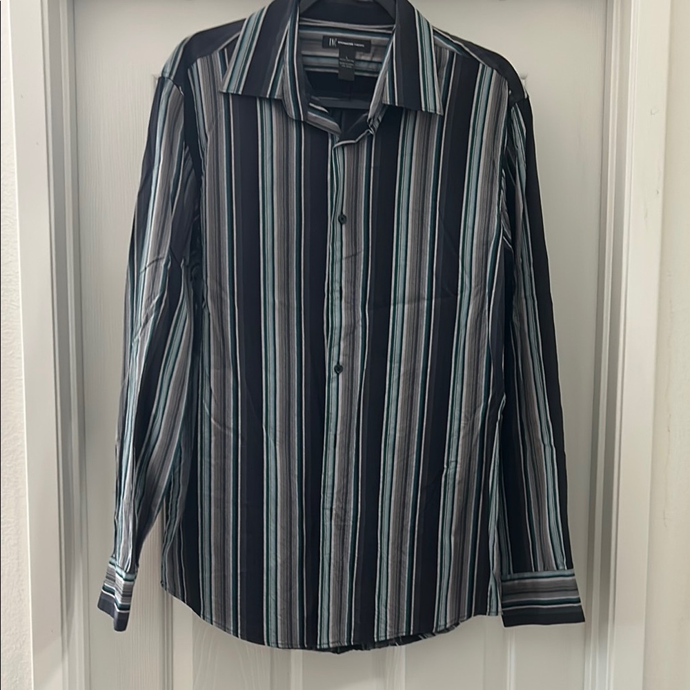 INC International Concepts Black and Blue Casual Button Down Shirt